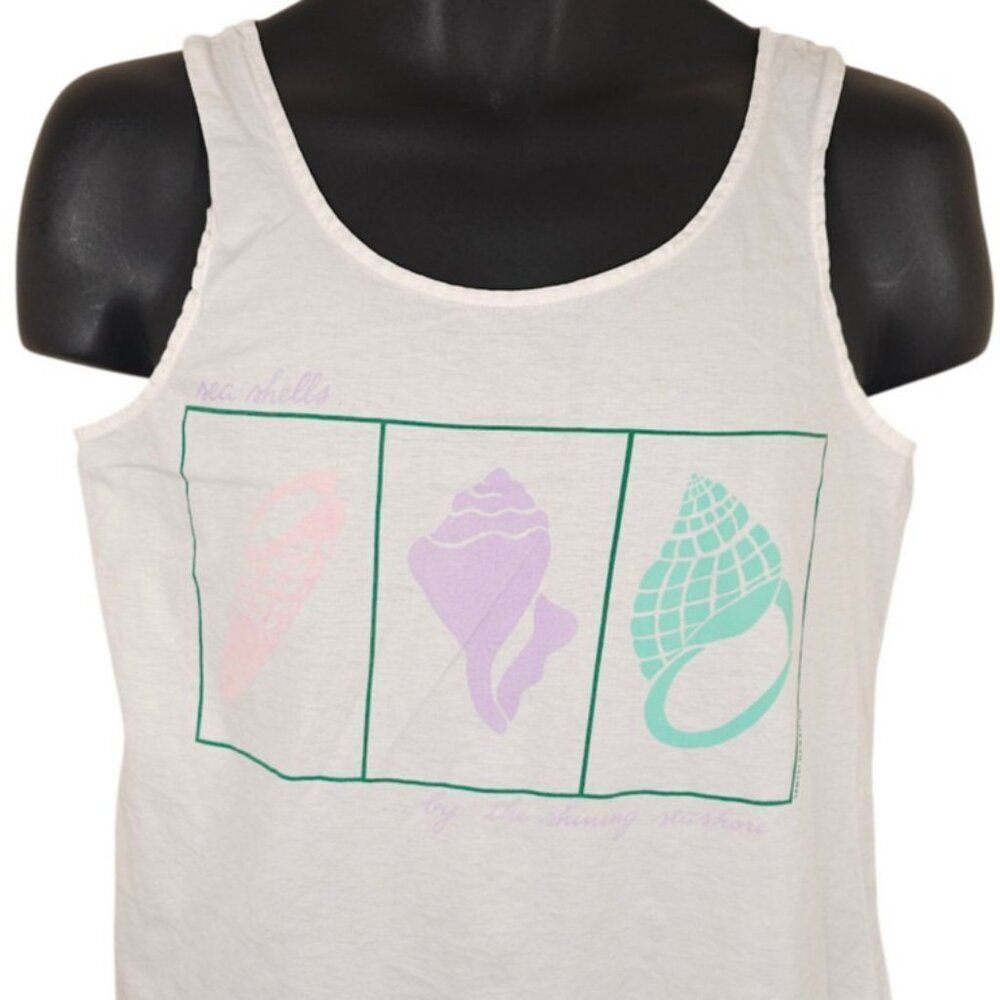 Vintage Sea Shells Tank Top Womens Size Small White By The Shining Seashore